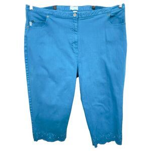 Liz & Me Plus Size‎ 26W Capri Jeans Blue Elastic Embroidered Scalloped Hem 1020